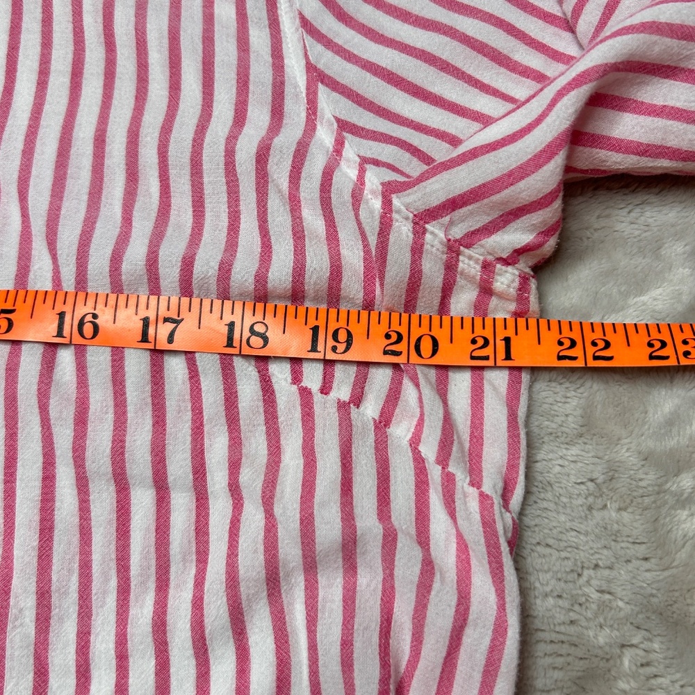 J. Mclaughlin Popover Tunic Shirt‎ Womens L Pink White Stripe Roll Tab Sleeve - Picture 9 of 9